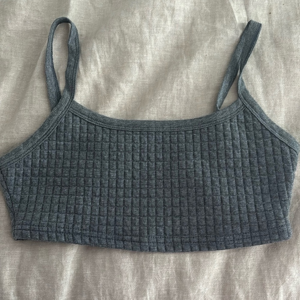 small, dark grey, waffle crop top bralette